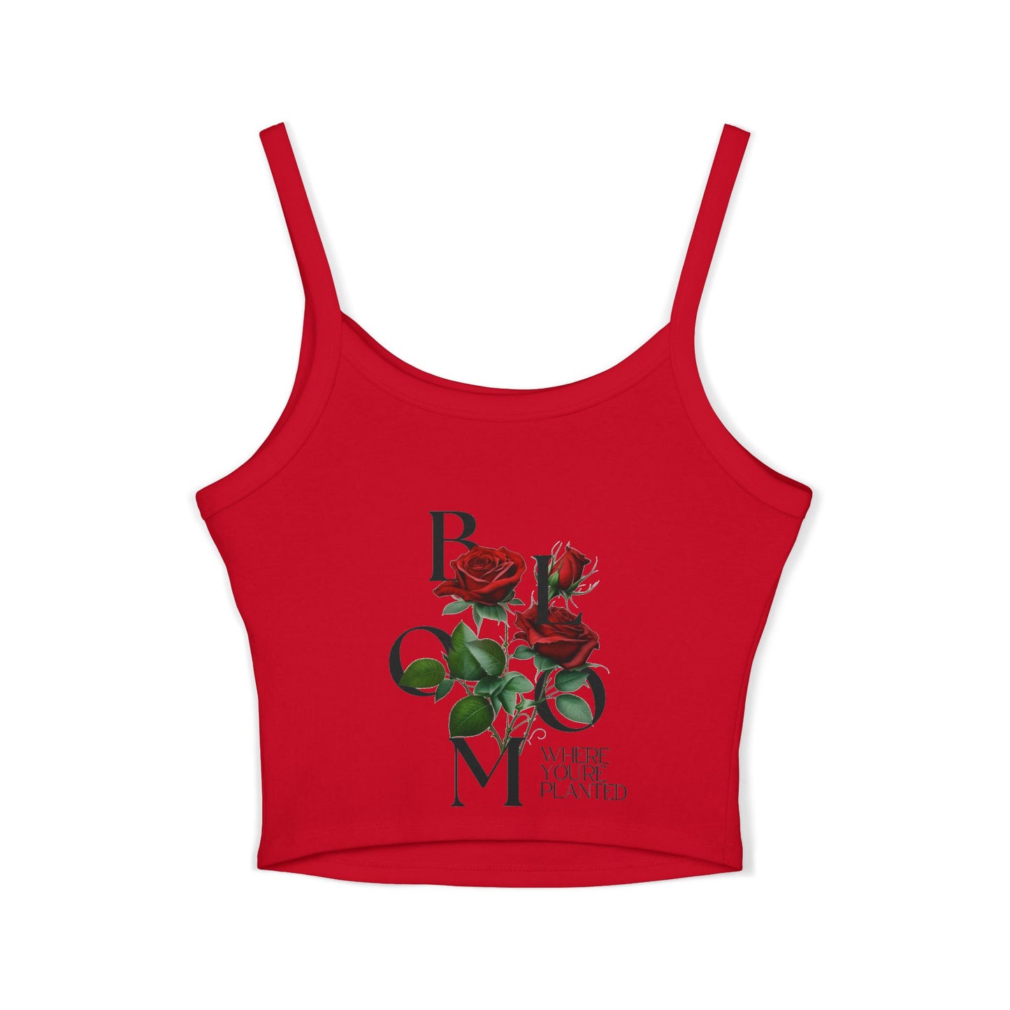 Bloom Where You're Planted Rose Spaghetti Strap Tank Top