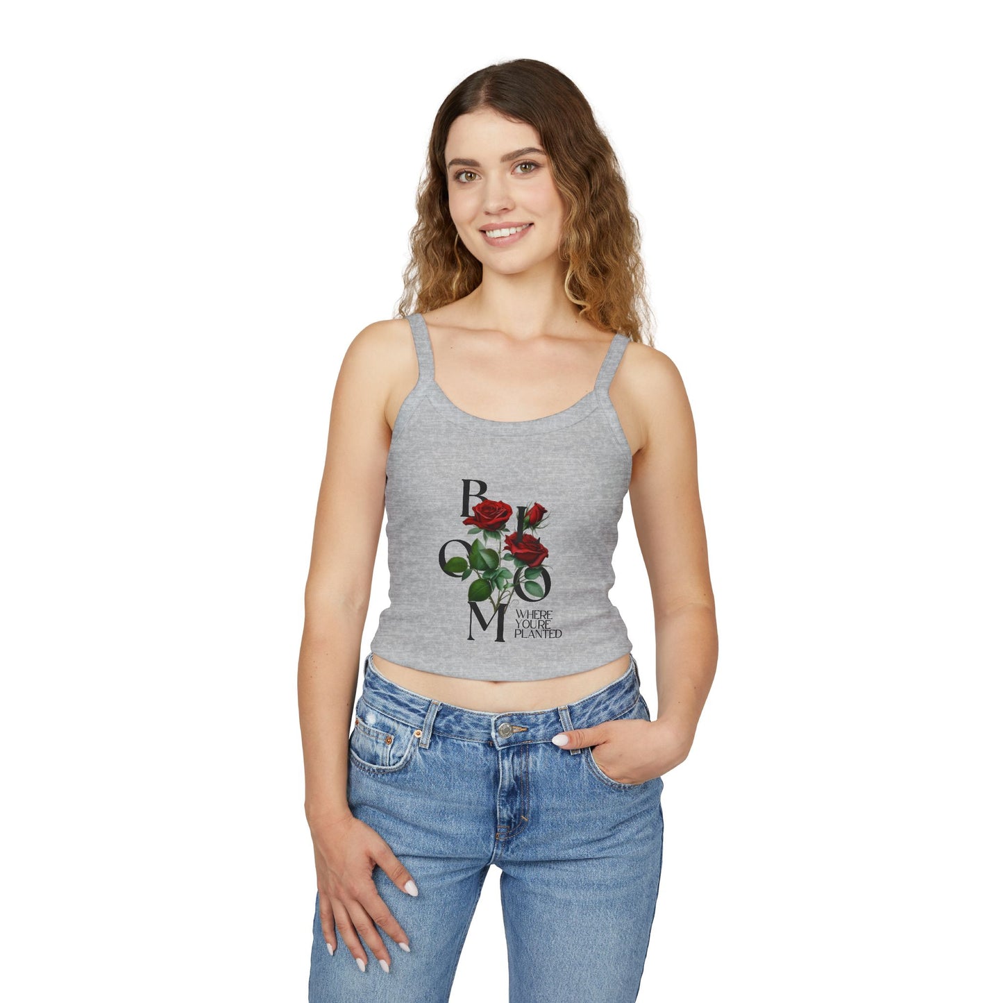 Bloom Where You're Planted Rose Spaghetti Strap Tank Top