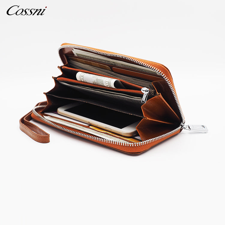 Full Grain Cowhide Leather Long Wallet Genuine Leather Women Clutch Bag