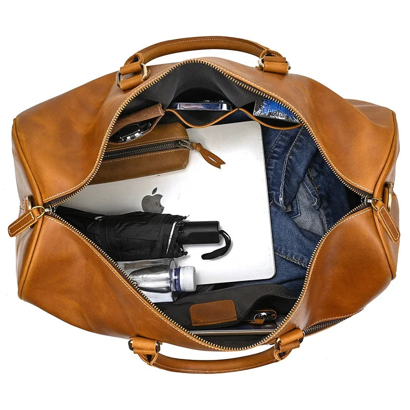 Genuine Leather Travel Bag Full Grain Cowhide Weekender Duffle Success