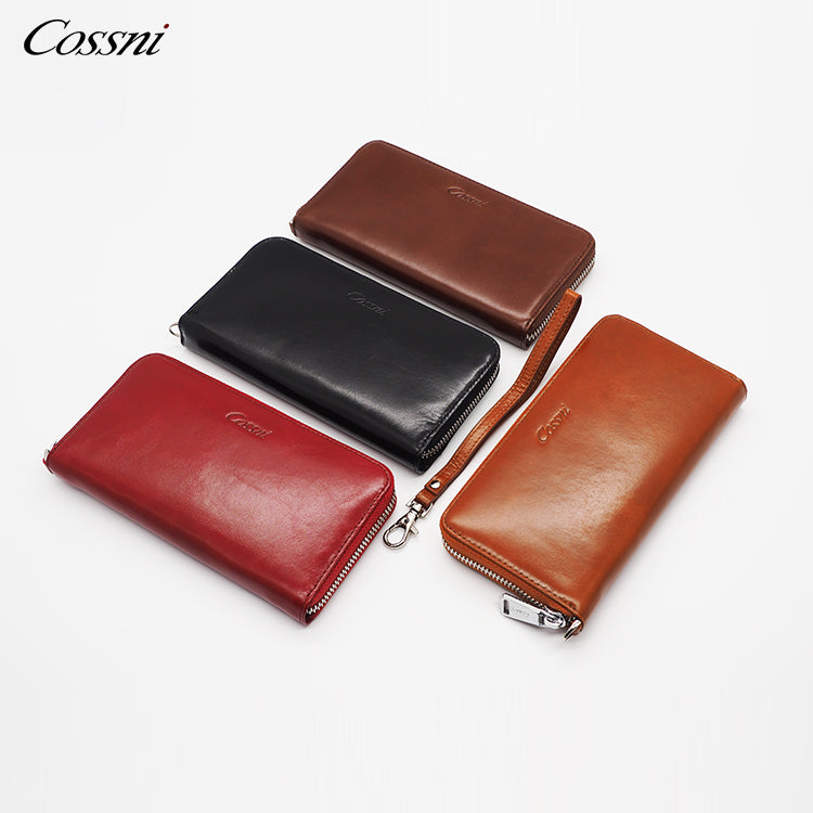 Full Grain Cowhide Leather Long Wallet Genuine Leather Women Clutch Bag