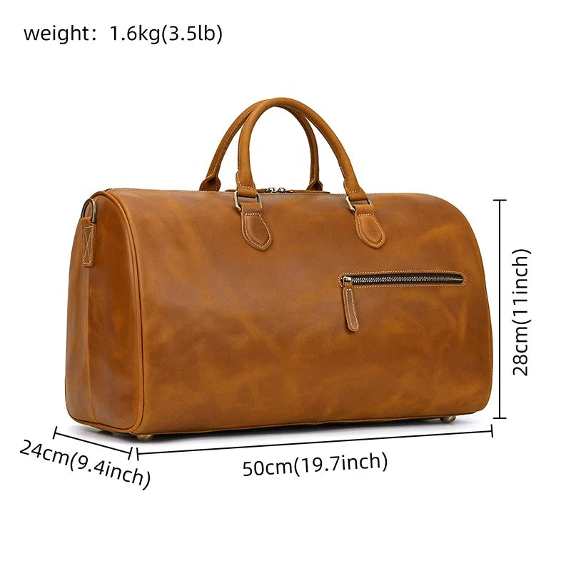 Genuine Leather Travel Bag Full Grain Cowhide Weekender Duffle Success