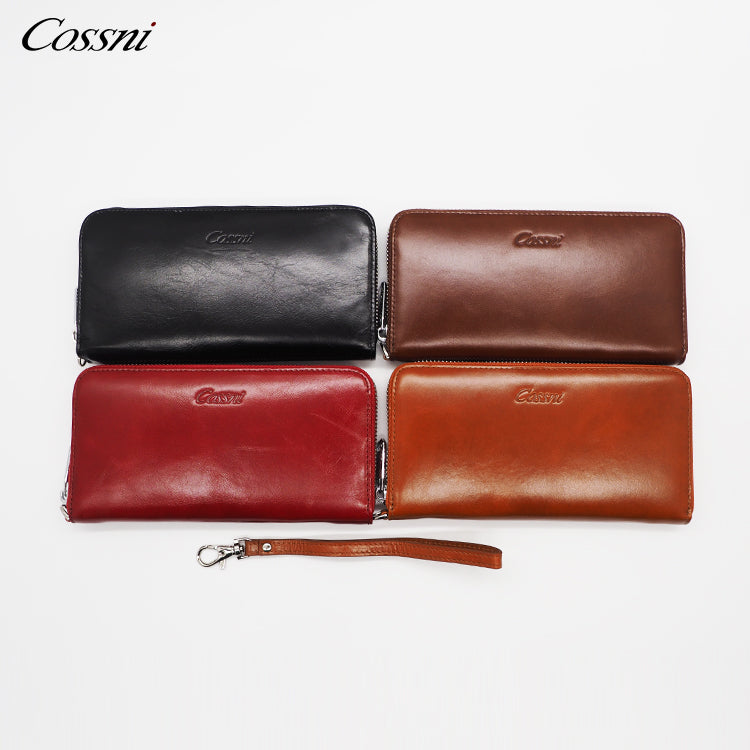 Full Grain Cowhide Leather Long Wallet Genuine Leather Women Clutch Bag