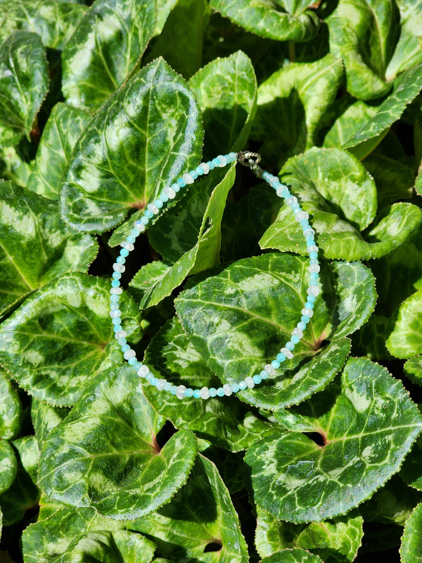 Amazonite & Moonstone Gemstone Bracelet – Handmade with 925 Sterling Silver