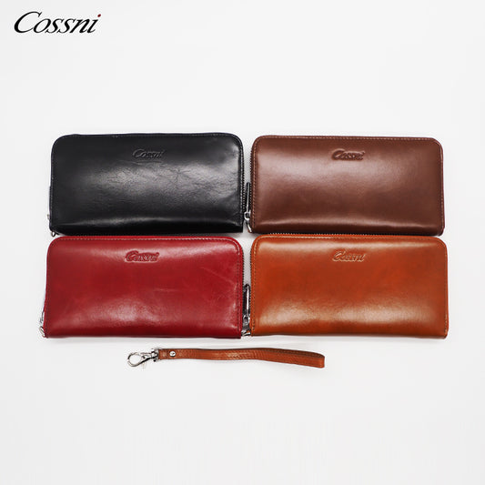 Full Grain Cowhide Leather Long Wallet  Genuine Leather Women Clutch Bag